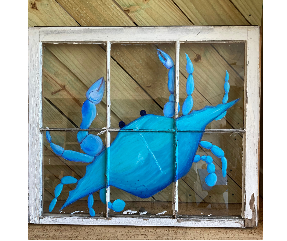 Blue Crab on Reclaimed Window