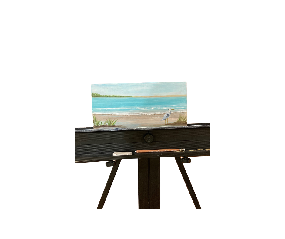 Blue Heron at the Beach - On Wooden Board